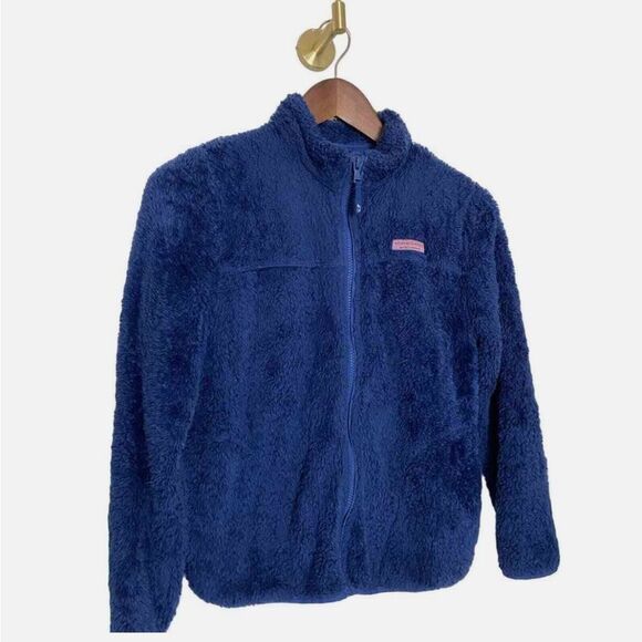 VINEYARD VINES Girls Navy Blue Jacket Sherpa Full Zip Size XLarge 16 - Picture 1 of 7